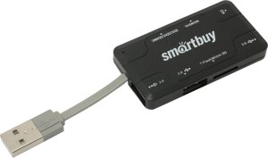 Картридер+Хаб Smartbuy 750, USB 2.0 3 порта SD/microSD/MS/M2 Combo, черный (SBRH-750-K)