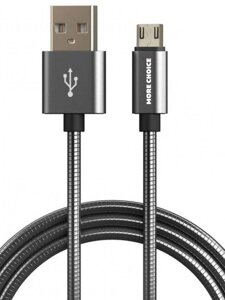 Кабель More choice USB - MicroUSB K31m 2.1A металл 1м + держатель для кабеля (Black)
