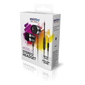 Гарнитура мобильная SmartBuy Model V, пульт управления, микрофон, черн (SBH-011-V-K) /50
