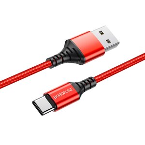 Кабель Borofon Type-C BX54 Ultra bright 2,4А кабель плетеный 1м (красный)