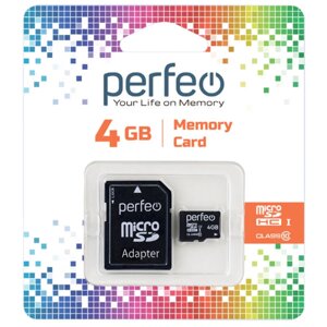 Perfeo micro SDHS 4GB Class10 (с адаптером SD)