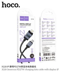 Кабель Lightning - TypeC HOCO X118ia 3.0A PD 27W LED экран нейлон 1.0м Black д