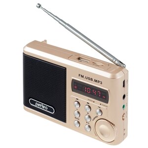 Радиоприемник Perfeo Music Sound Ranger, FM, MP3, USB, microSD In/Out ридер, BL-5C 1000mAh, шамп. золото