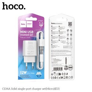 ЗУ Сетевое HOCO C134A 1USB 2.4A 12W + кабель MicroUSB White