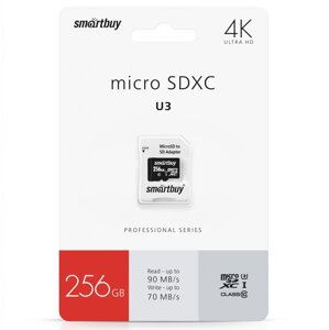 Smart Buy micro SDXC 256GB Class10 PRO U3 R/W:90/70 MB/s (с адаптером SD)