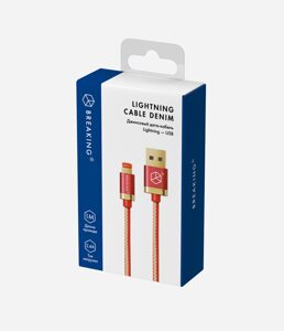 Кабель Breaking Denim USB - Lightning 1m. джинса (Красный) коробка  (21212) в Ростовской области от компании Медиамир