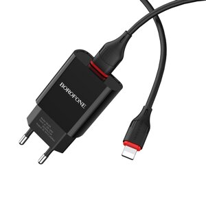 ЗУ Сетевое Borofon BA20A 1*USB+ кабель Lightning, 2,1А, блистер Black
