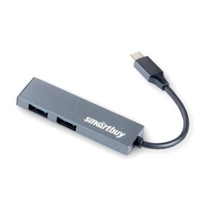 Хаб USB 3.0 Smartbuy Type-C 460С 2 порта USB 3.0, металл. корпус, серый (SBHA-460С-G)/1000