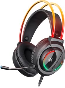 Гарнитура полноразмерная для ПК Defender игровые Flame черный, RGB, USB+2*3,5, провод 2 м (64555)