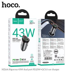 ЗУ Автомобильное HOCO NZ16A 1USB+1TypeC 43W быстрая зарядка коробка Metal д