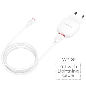 ЗУ Сетевое Borofon BA49A Vast power 1*USB , 2,1А, + Lightning cable, White