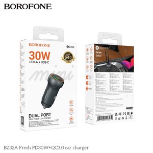 ЗУ Автомобильное Borofone BZ32A Fresh 1USB+1Type-C 3.0A PD30W+QC3.0 быстрая зарядка Metal grey