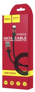 Кабель USB-Lightning HOCO X26 нейлон 1м Black Red в Ростовской области от компании Медиамир