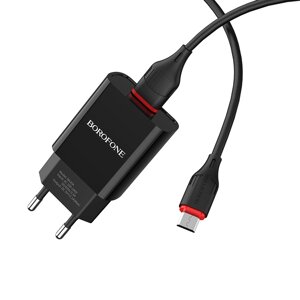 ЗУ Сетевое Borofon BA20A 1*USB+ кабель MicroUSB , 2,1А, блистер Black