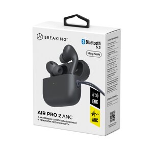 Гарнитура Bluetooth TWS Breaking Air Pro 2 ANC/ENC, Bt5.3, беспр. зар-ка MagSafe, TypeC (Черный) (25515) в Ростовской области от компании Медиамир