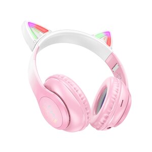 Гарнитура Bluetooth полноразмерная HOCO W42 Cat Ears BT 5.3 400mah MP3 LED складные Pink