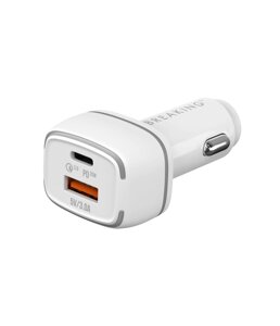 ЗУ автомобильное Breaking C03 1*USB + USB-C, QC 3.0, PD 20W, 3A (Белый) Коробка (23150)