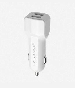 ЗУ автомобильное Breaking A10 2USB, 2.4A удлиненный (Белый) Коробка (23100)