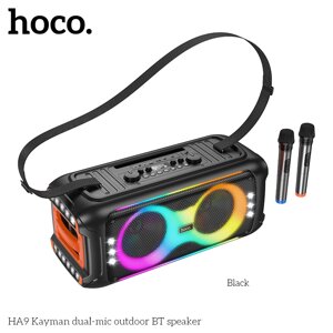 Колонка портативная HOCO HA9 40W 7000mAh подсветка, TF, караоке, AUX, 2 Б/П МИКРОФОНА Black д