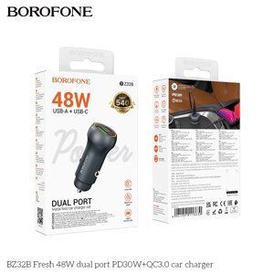 ЗУ Автомобильное Borofone BZ32B Fresh 1USB+1Type-C 3.0A PD30W+QC3.0 быстрая зарядка Metal grey
