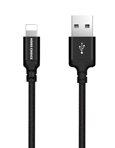 Кабель More choice USB - Lightning K12i 2.1A нейлон 1м + держатель для кабеля (Black)