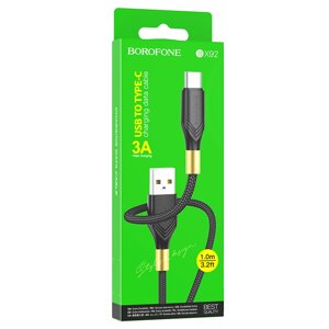 Кабель USB-TypeC Borofon BX92 3.0A нейлон 1,0м Black д