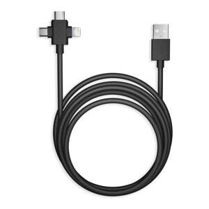 Кабель Smartbuy USB - 3 в 1 THE X Micro+Type-C+Lightning 2.4A, TPE,1 м, черный (IK-312TT-BLACK)