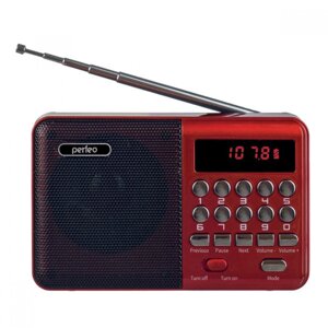 Радиоприемник Perfeo PALM, FM+ 87.5-108МГц/ MP3/ питание USB или 18650/ красный (i90-BL) PF_A4871