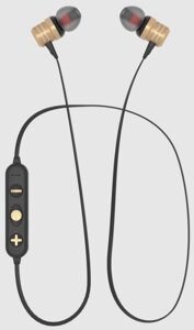 Гарнитура Bluetooth внутриканальная More Choice BG20 с шейным шнурком + сумочка д/наушников (Gold)