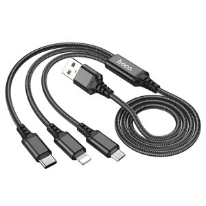 Кабель 3in1 HOCO X76 2A USB - Lightning / Micro / Type-C 1м нейлон Black п