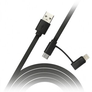 Кабель Smartbuy USB - 2 в 1 Micro+8 pin, длина 1,2 м, черный (iK-212 black)/60