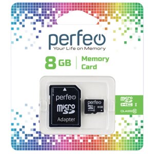 Perfeo micro SDHS 8GB Class10 (с адаптером SD)