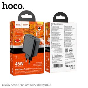 ЗУ Сетевое HOCO CS26A 1USB+2Type-C 3.0A PD45W+QC3.0 быстр. зарядка Black д