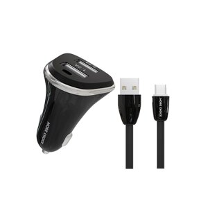 ЗУ Автомобильное More Choice AC22m 2USB 2.4A + кабель MicroUSB + держатель для кабеля (Black)