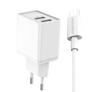 ЗУ сетевое More Choice NC44i 2USB 2.4A +кабель Lightning 1м +LED-фонарик (White)