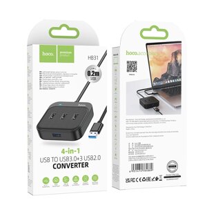 Хаб USB Hoco HB31a3.0 Type-C+1*USB 3.0+3*USB 2.0 0,2m Black