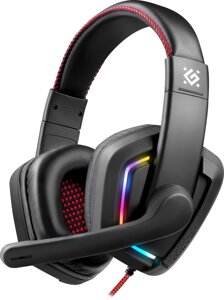 Гарнитура полноразмерная для ПК Defender игровые Quake LED черный, USB + Jack3.5 каб. 2 м (64515)