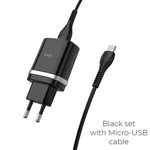 ЗУ Сетевое HOCO C12Q 1USB 3A QC3.0 быстрая зарядка + кабель micro USB 1м (Black)
