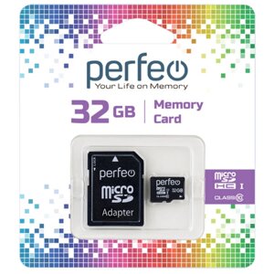 Perfeo micro SDHS 32GB Class10 (с адаптером SD)