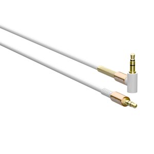 Кабель More choice AUX UK11 3.5mm 1.0м Угловой + держатель для кабеля (White)