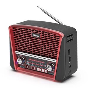 Радиоприемник RITMIX RPR-050 RED, ретро, FM/ MW/ SW, МР3-microSD/SD/USB, AUX-выход, 2*D, аккумулятор