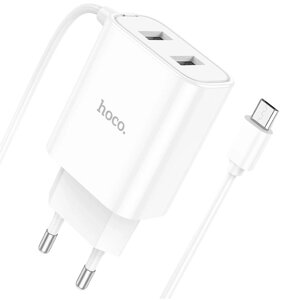 ЗУ Сетевое HOCO C103A 2USB 2.1A + micro USB со встроенным кабелем (White)