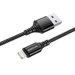 Кабель USB-Lightning Borofon BX54 Ultra bright 2.4 A нейлон 1м Black в Ростовской области от компании Медиамир