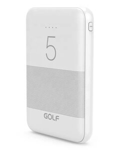 Внешний аккумулятор GOLF G95/ 5000 mah+Micro usb /In Micro usb/Out USB 1 А, 2.1A/Al/White