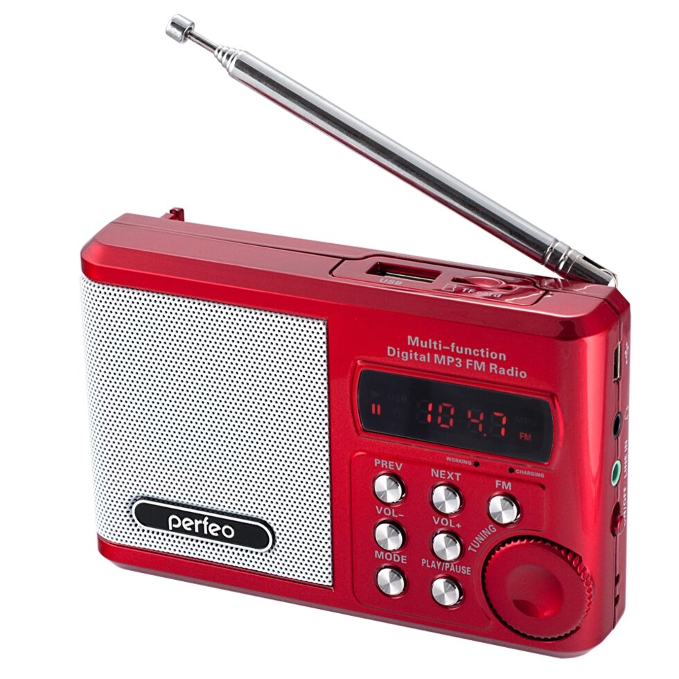 Радиоприемник Perfeo Music Sound Ranger, FM, MP3, USB, microSD In/Out ридер, BL-5C 1000mAh, красный (PF-S ##от компании## Медиамир - ##фото## 1