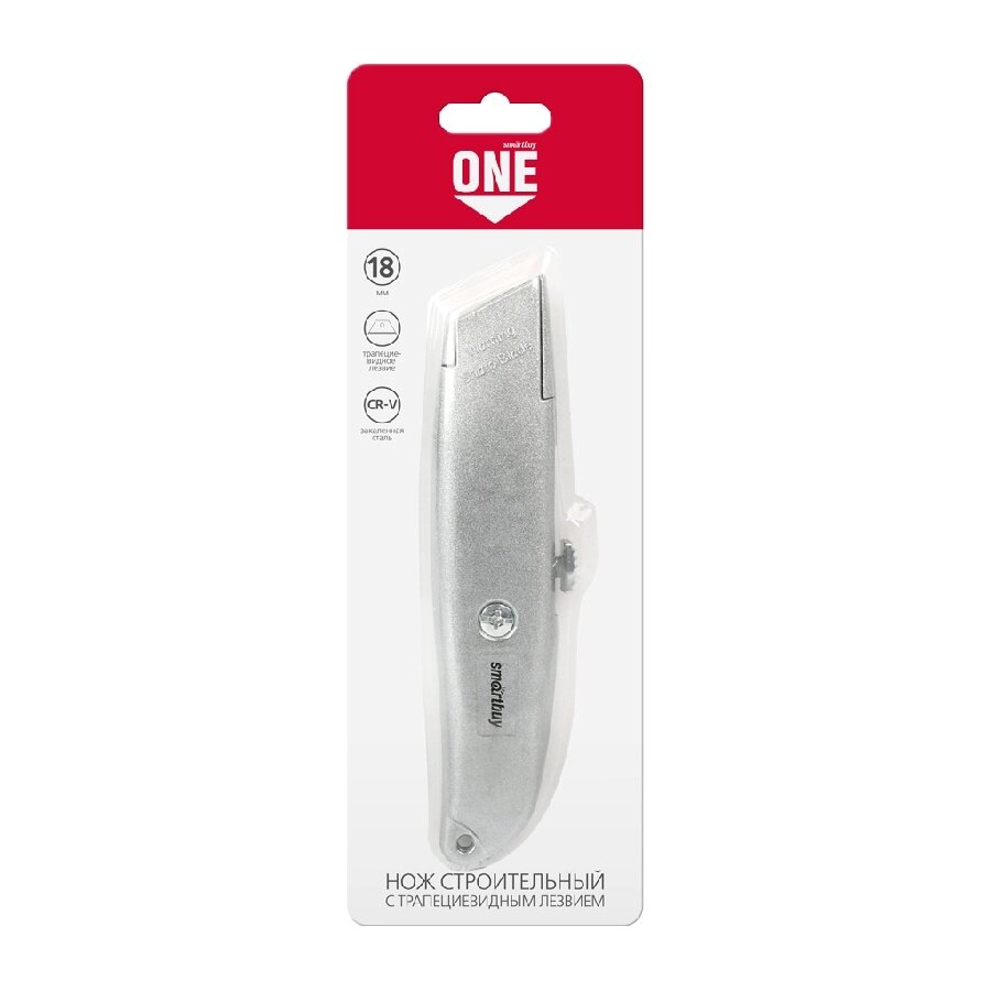 Строительный нож Smartbuy One Tools, трапециевидное лезвие, алюм. порошковый корпус (SBT-KNT-18P1) от компании Медиамир - фото 1