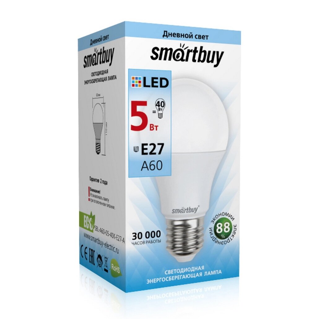 Светодиодная (LED) Лампа Smartbuy-A60-05W/4000/E27 от компании Медиамир - фото 1