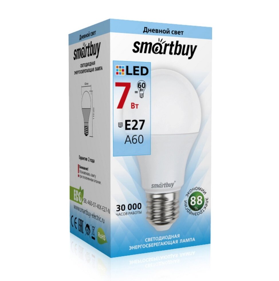 Светодиодная (LED) Лампа Smartbuy-A60-07W/4000/E27 (SBL-A60-07-40K-E27-N) от компании Медиамир - фото 1