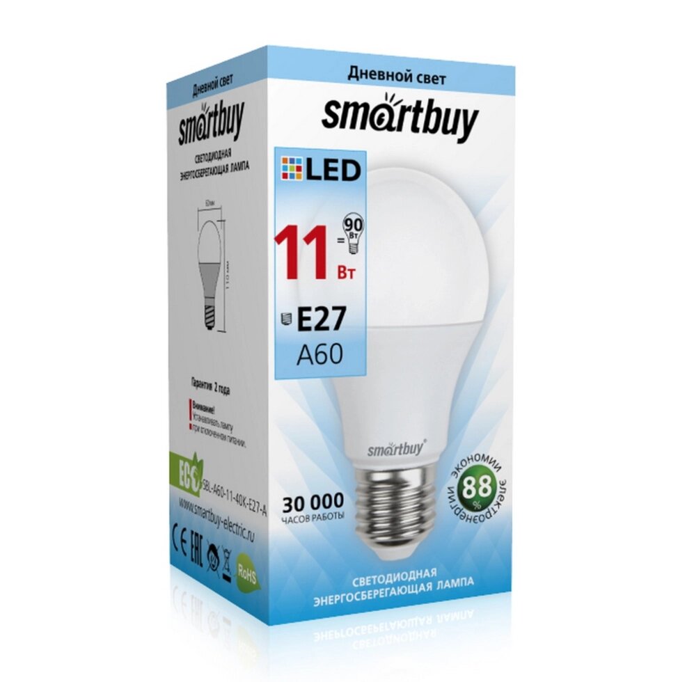 Светодиодная (LED) Лампа Smartbuy-A60-11W/4000/E27 (SBL-A60-11-40K-E27-A) от компании Медиамир - фото 1