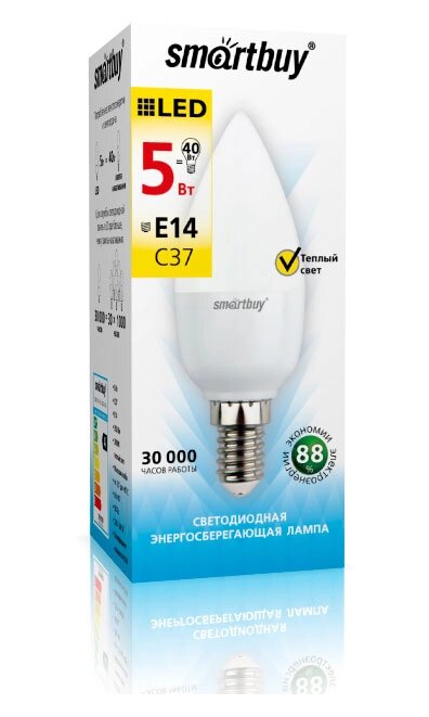 Светодиодная (LED) Лампа Smartbuy-C37-05W/3000/E14 (SBL-C37-05-30K-E14) от компании Медиамир - фото 1